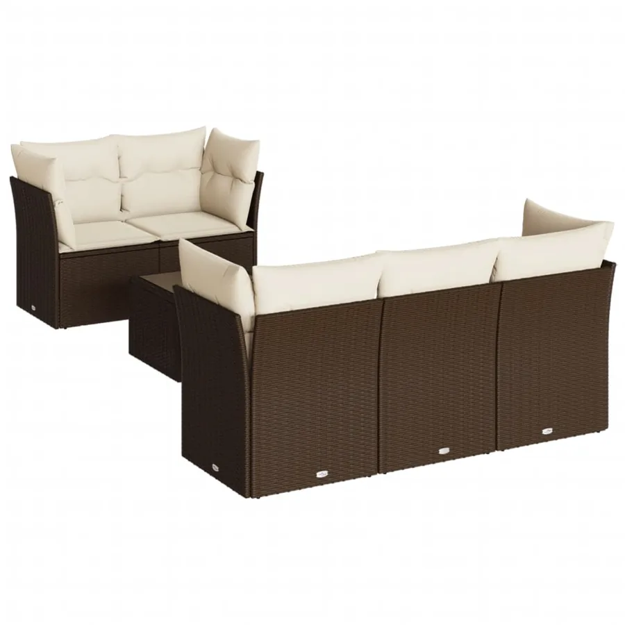 Salon de jardin avec coussins 7 pcs marron résine tressée - 2