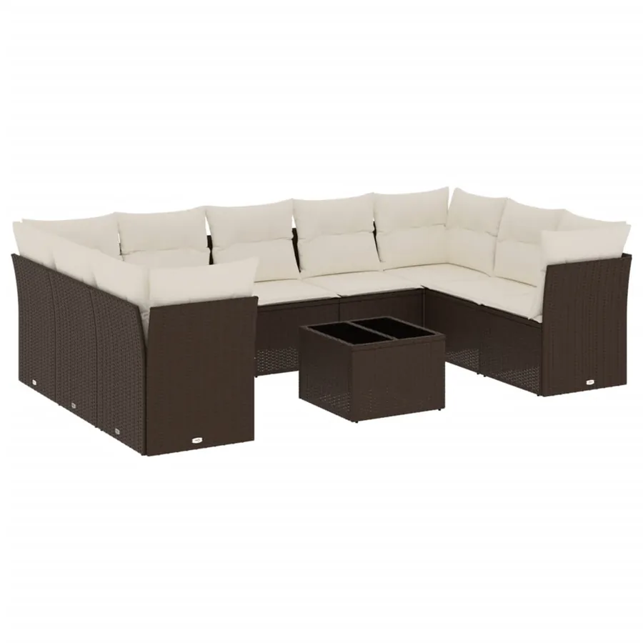 Salon de jardin 10 pcs avec coussins marron résine tressée - 2