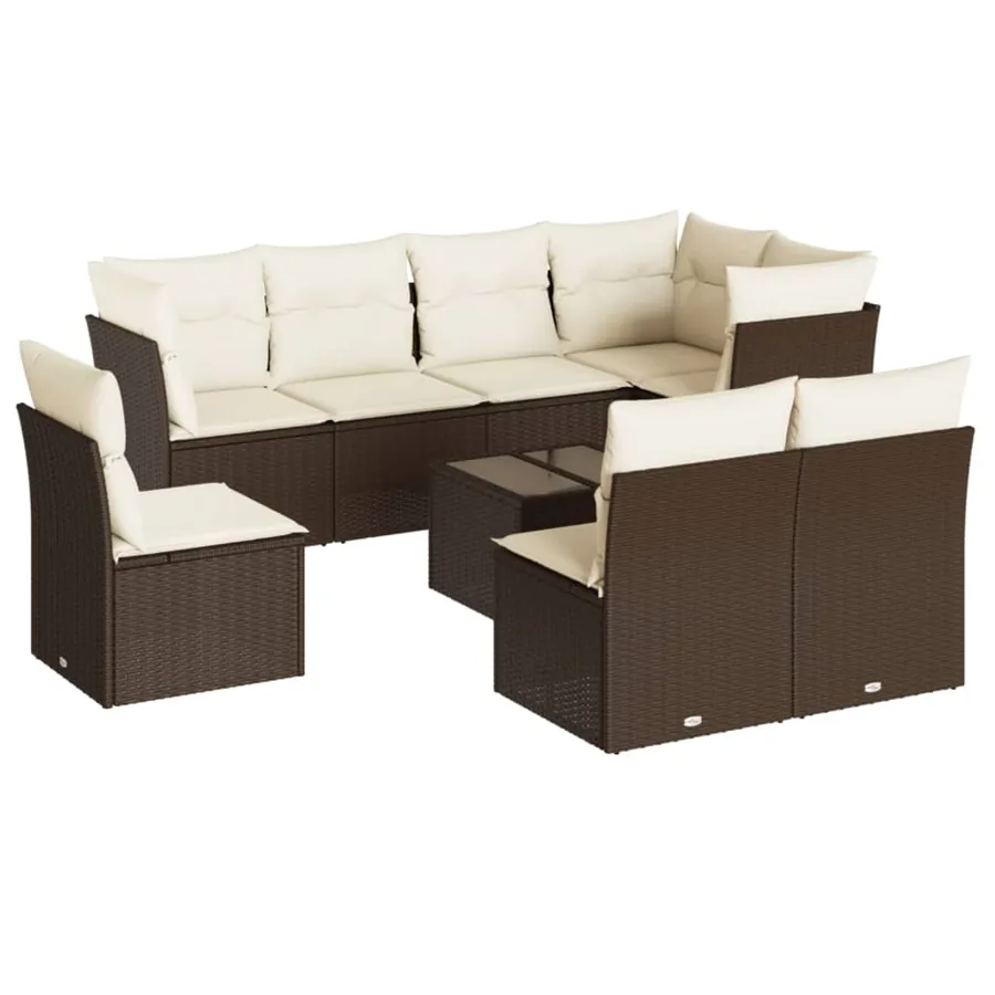 Salon de jardin avec coussins 9 pcs marron résine tressée - 2