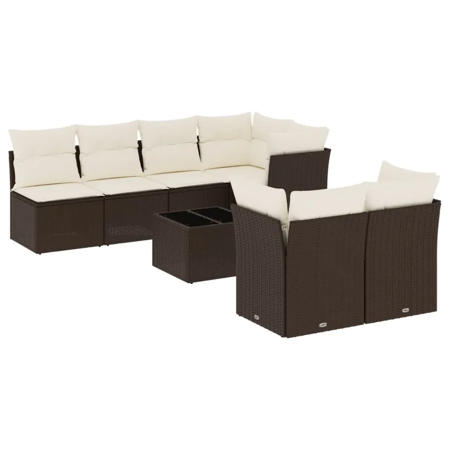 Salon de jardin 8 pcs avec coussins marron résine tressée - 2