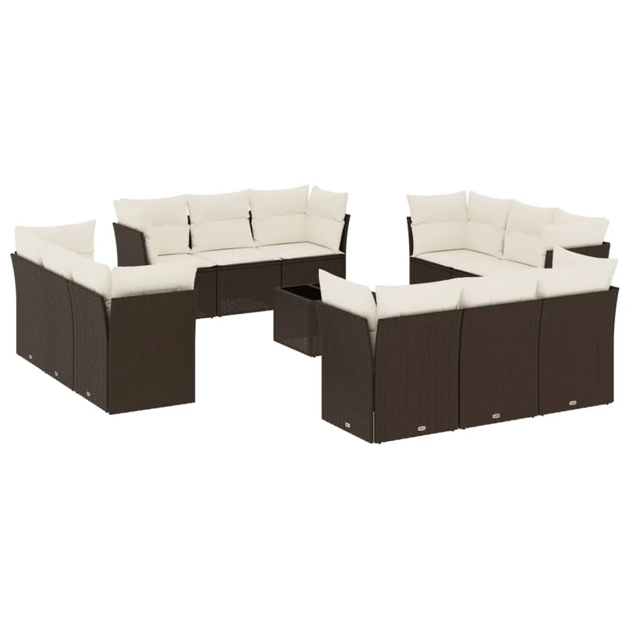 Salon de jardin avec coussins 13 pcs marron résine tressée - 2