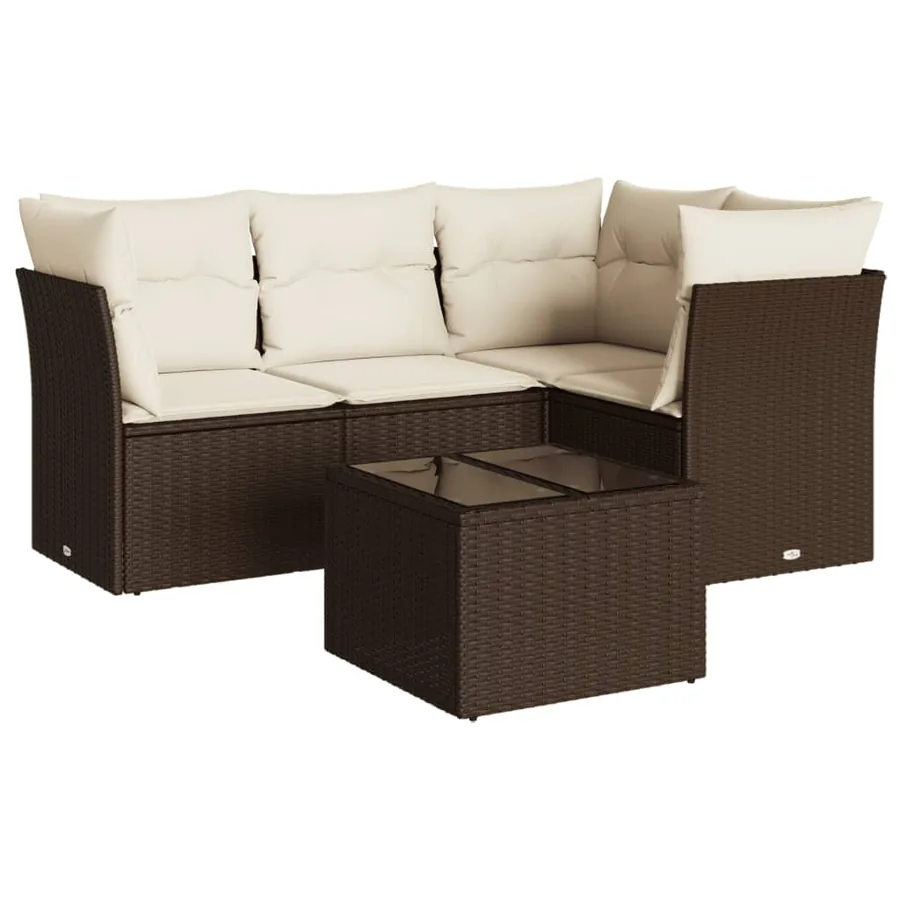 Salon de jardin avec coussins 5 pcs marron résine tressée - 2