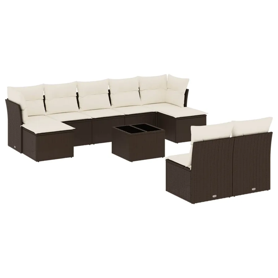Salon de jardin 10 pcs avec coussins marron résine tressée - 2