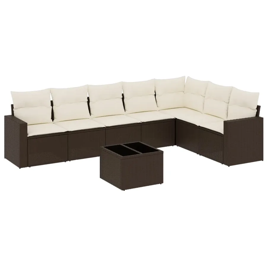 Salon de jardin 8 pcs avec coussins marron résine tressée - 2