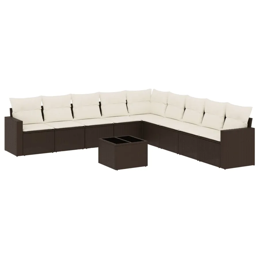 Salon de jardin 10 pcs avec coussins marron résine tressée - 2