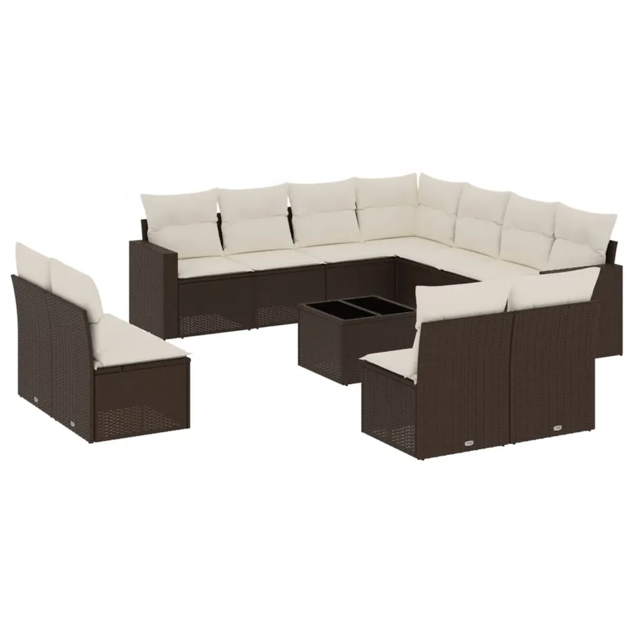 Salon de jardin avec coussins 12 pcs marron résine tressée - 2