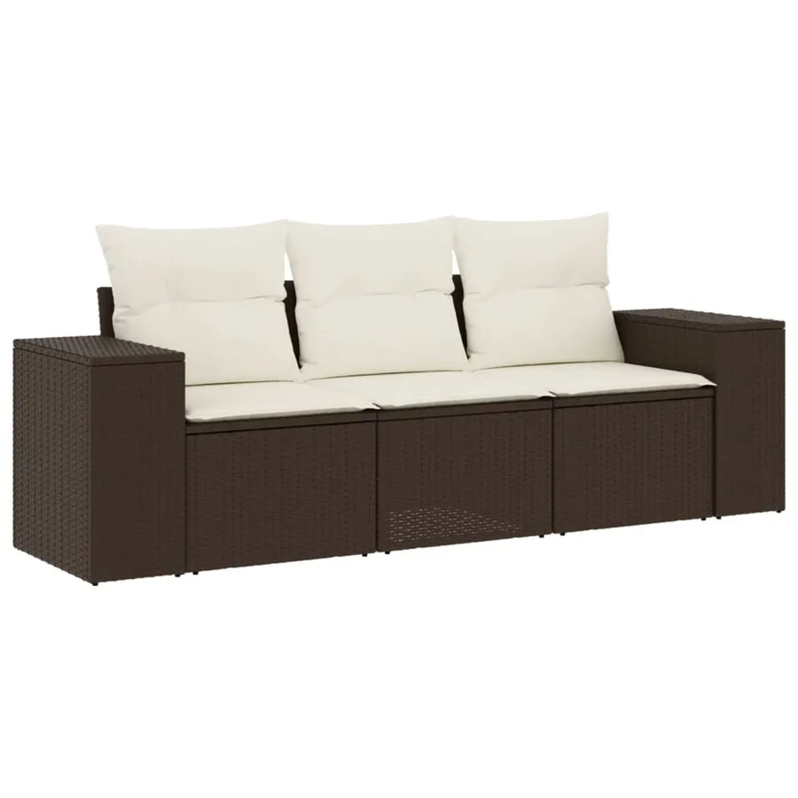 Salon de jardin avec coussins 3 pcs marron résine tressée - 2