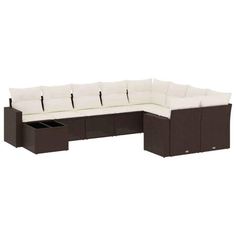 Salon de jardin 10 pcs avec coussins marron résine tressée - 2
