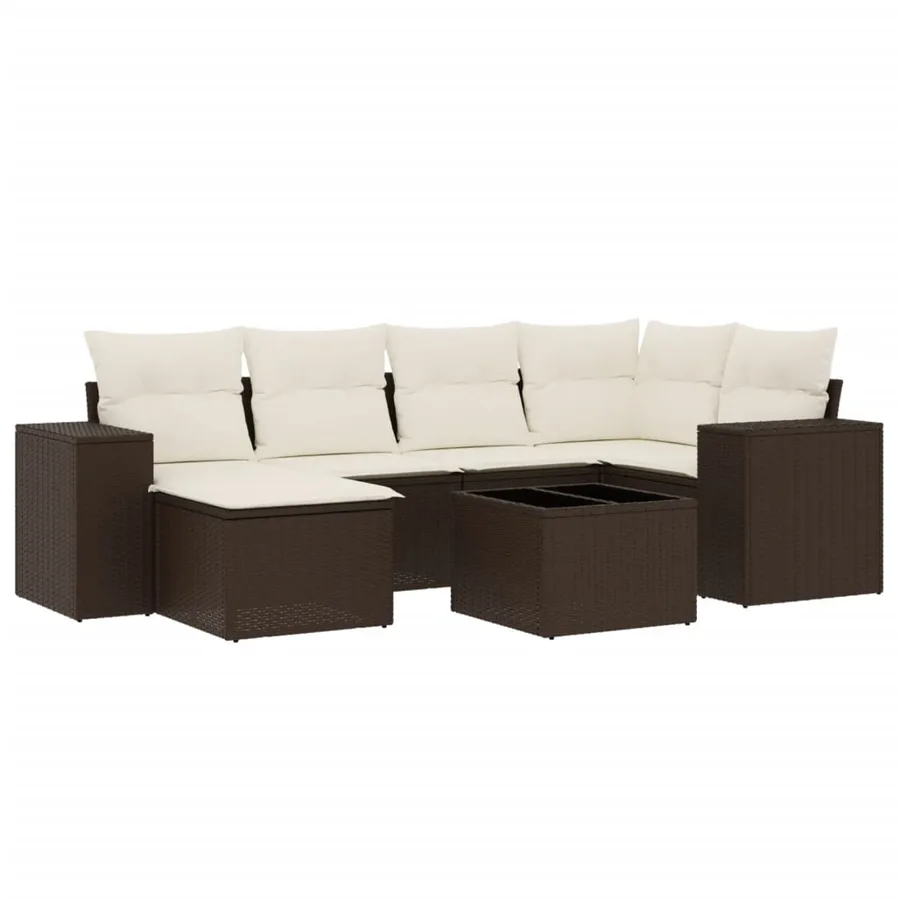 Salon de jardin avec coussins 7 pcs marron résine tressée - 2