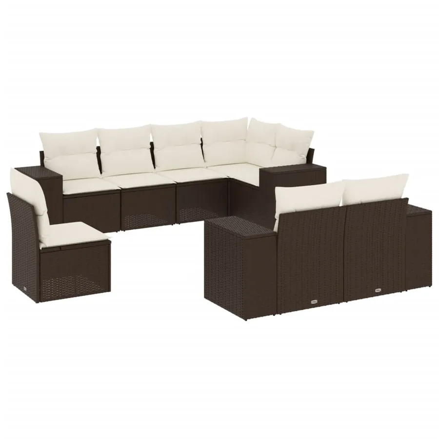 Salon de jardin 8 pcs avec coussins marron résine tressée - 2