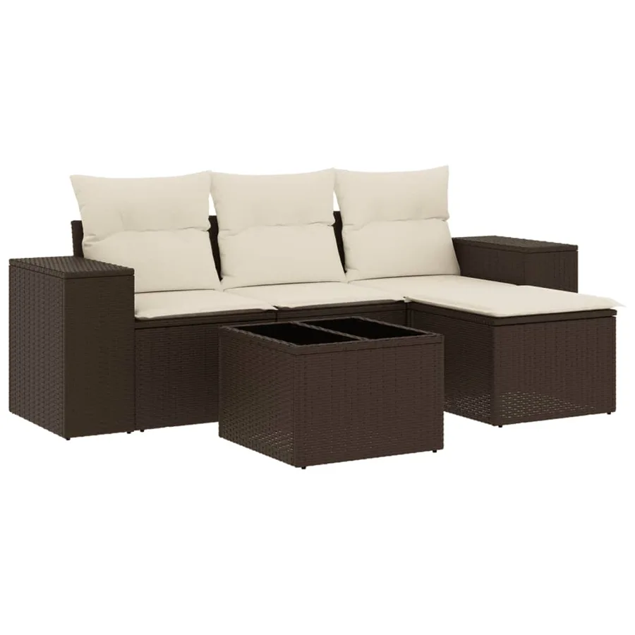 Salon de jardin avec coussins 5 pcs marron résine tressée - 2