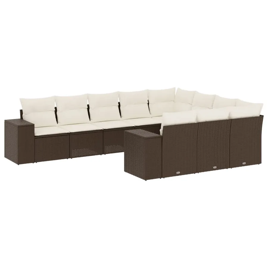 Salon de jardin 10 pcs avec coussins marron résine tressée - 2