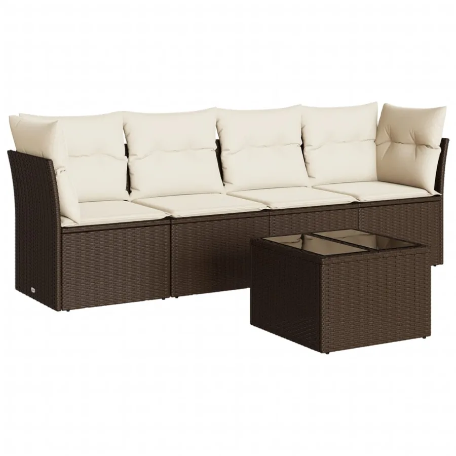 Salon de jardin avec coussins 5 pcs marron résine tressée - 2