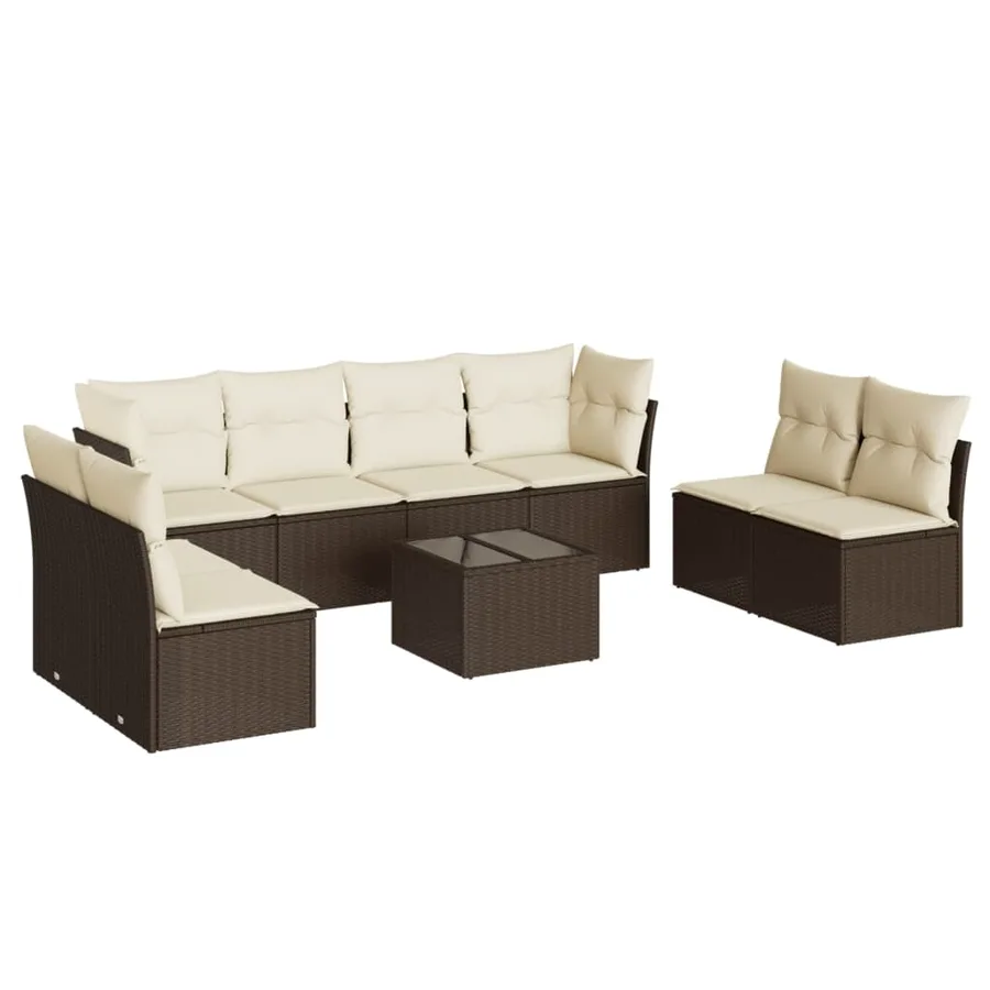 Salon de jardin avec coussins 9 pcs marron résine tressée - 2