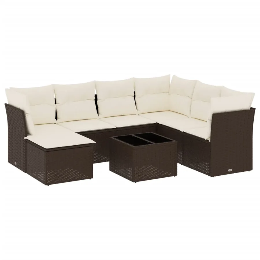 Salon de jardin 8 pcs avec coussins marron résine tressée - 2