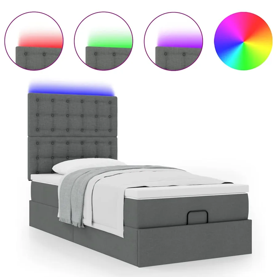 Cadre de lit ottoman avec matelas gris foncé 90x190 cm tissu - 5