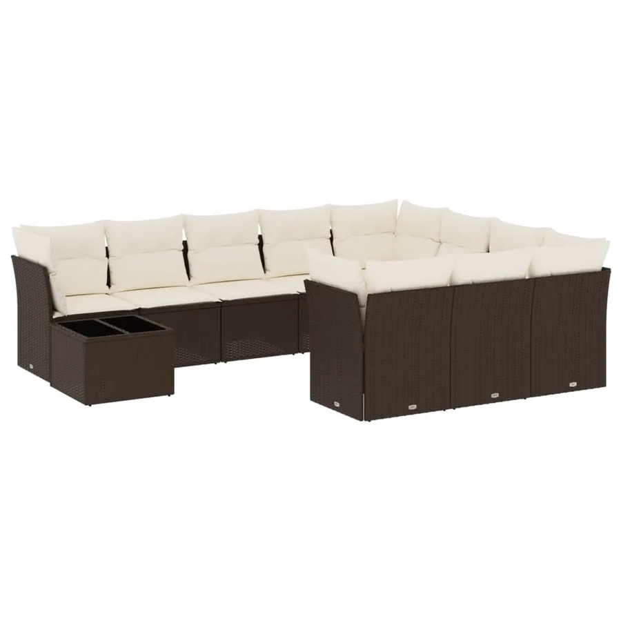 Salon de jardin et coussins 11 pcs marron résine tressée - 2