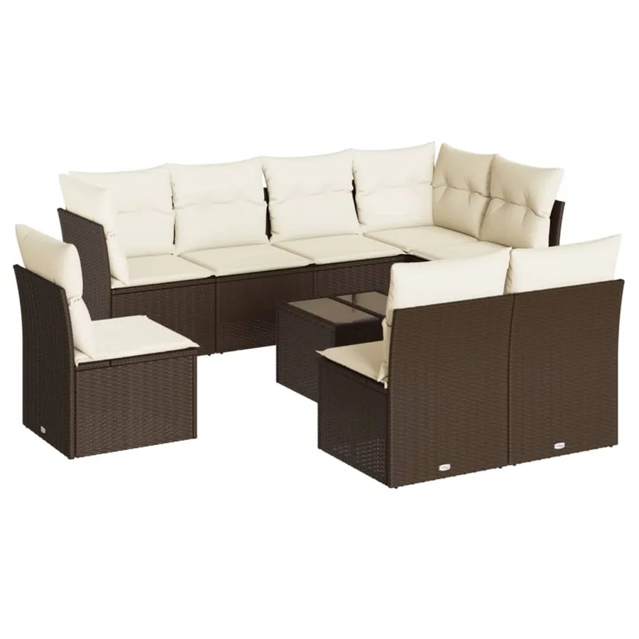 Salon de jardin avec coussins 9 pcs marron résine tressée - 2