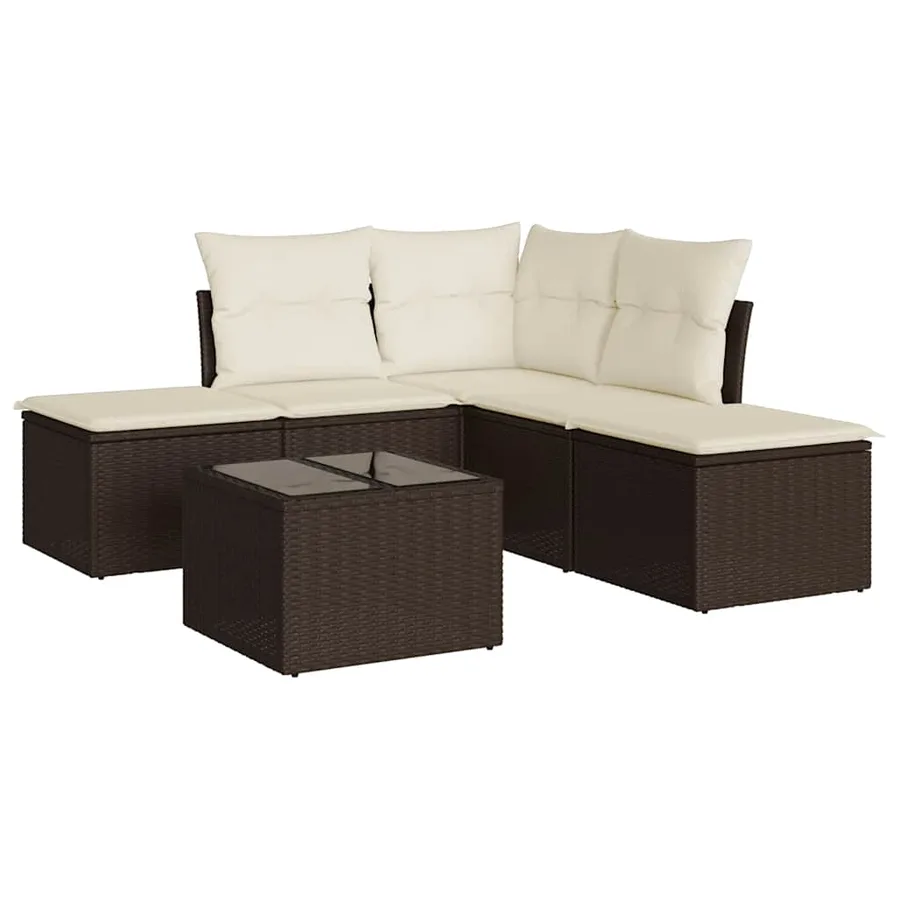 Salon de jardin avec coussins 6 pcs marron résine tressée - 2