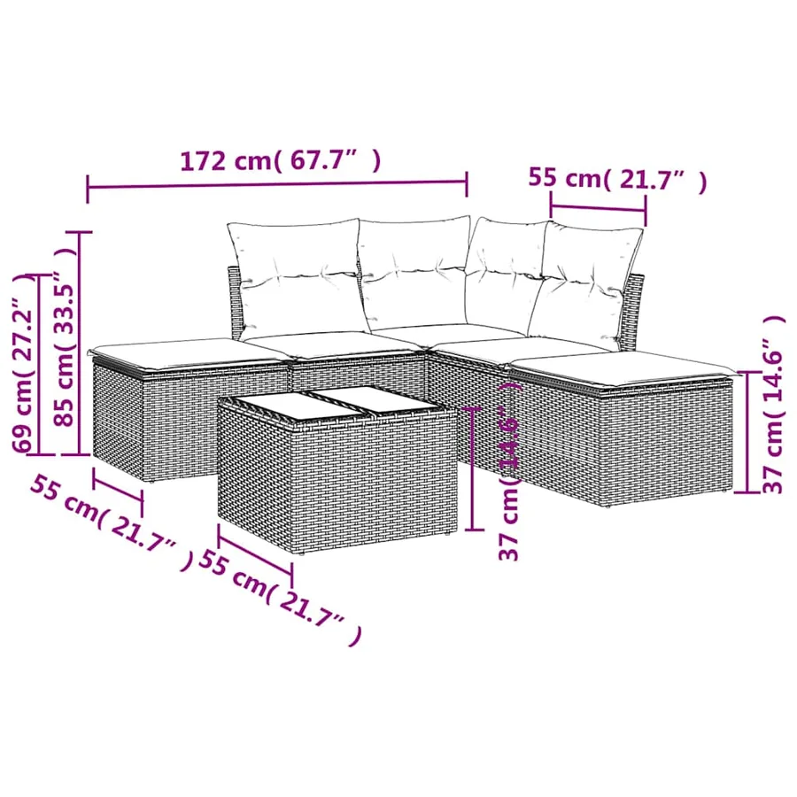 Salon de jardin avec coussins 6 pcs marron résine tressée - 3
