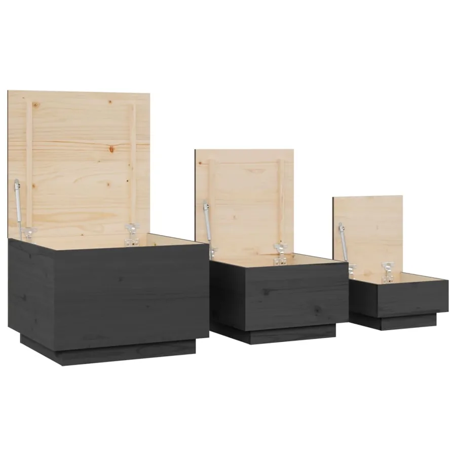 Boîtes de rangement et couvercles 3 pcs Gris Bois massif de pin - 6