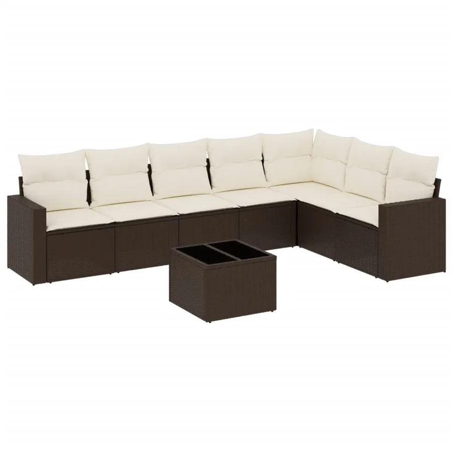 Salon de jardin 8 pcs avec coussins marron résine tressée - 2