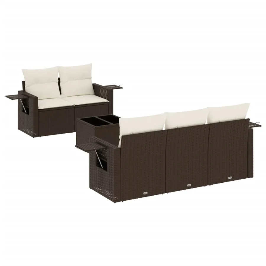 Salon de jardin avec coussins 6 pcs marron résine tressée - 2