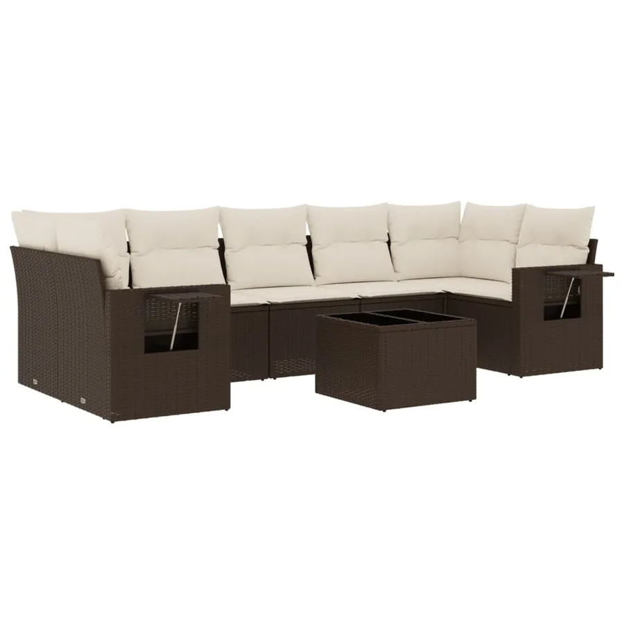 Salon de jardin 8 pcs avec coussins marron résine tressée - 2