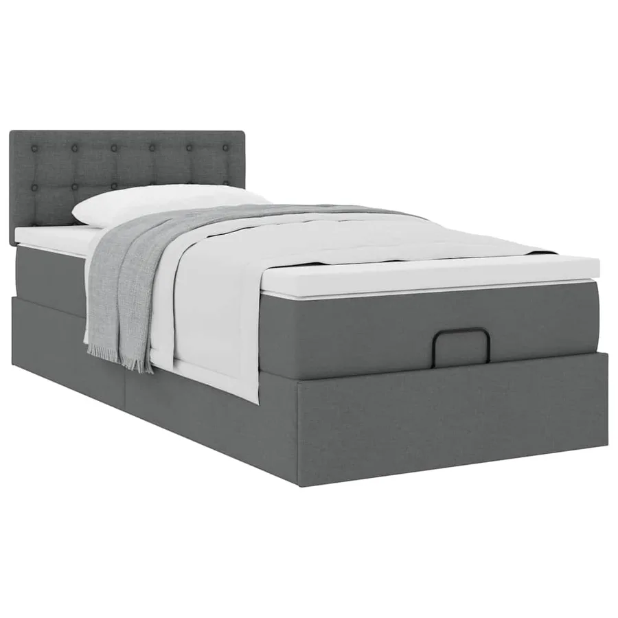 Cadre de lit ottoman avec matelas gris foncé 90x190 cm tissu - 4