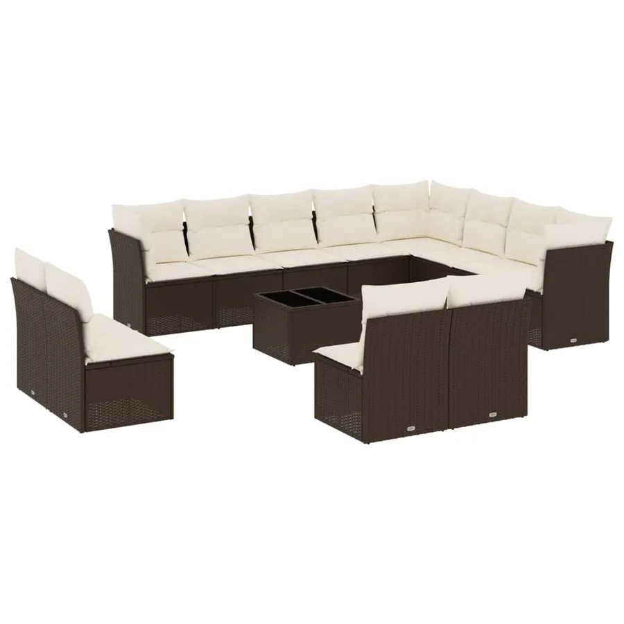 Salon de jardin avec coussins 13 pcs marron résine tressée - 2