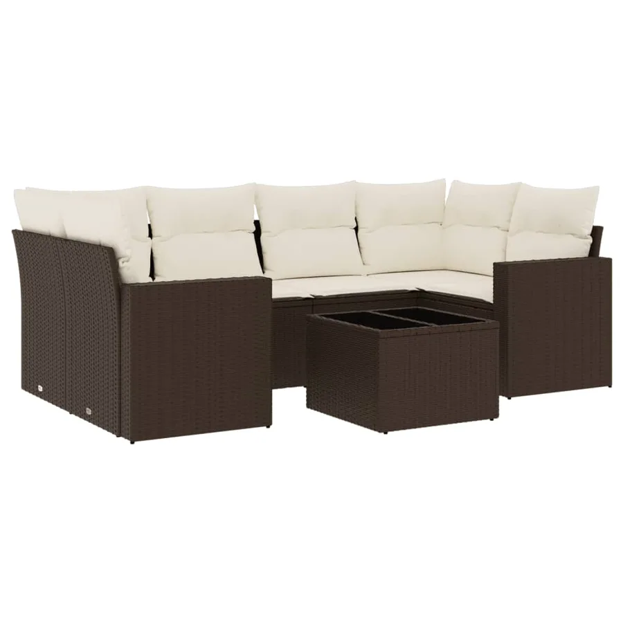 Salon de jardin avec coussins 7 pcs marron résine tressée - 2