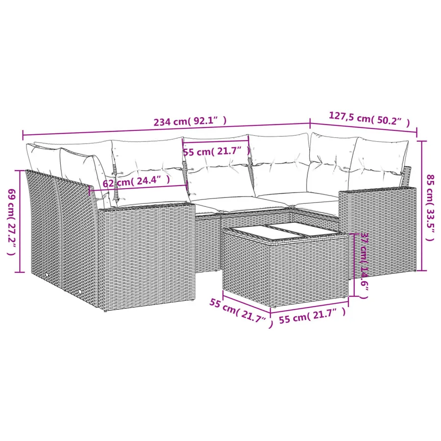 Salon de jardin avec coussins 7 pcs marron résine tressée - 3