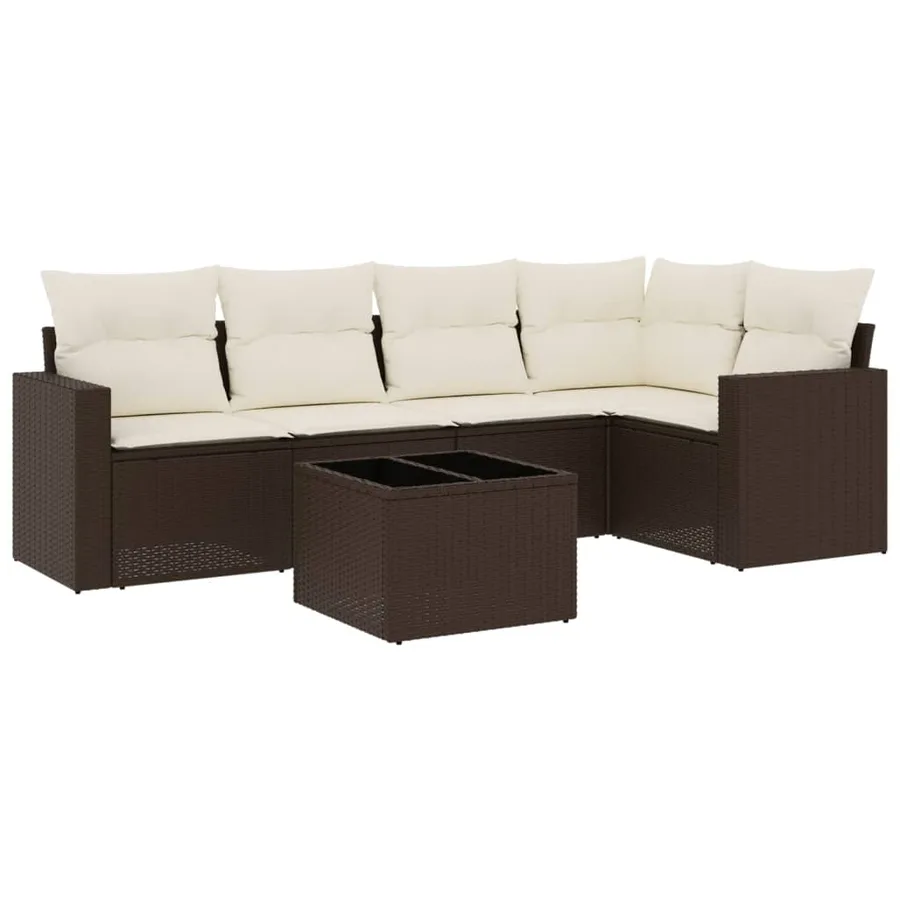 Salon de jardin avec coussins 6 pcs marron résine tressée - 2