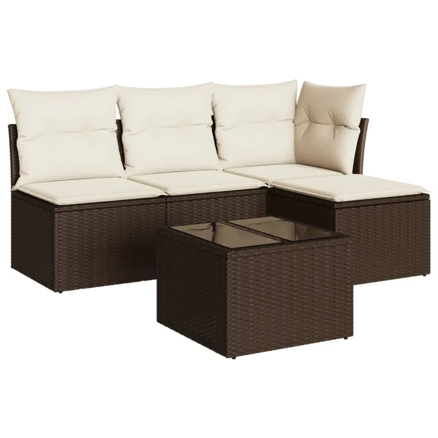 Salon de jardin avec coussins 5 pcs marron résine tressée - 2