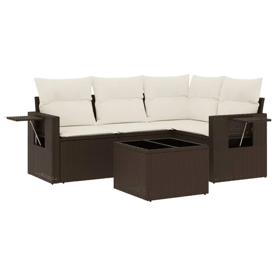 Salon de jardin avec coussins 5 pcs marron résine tressée - 2