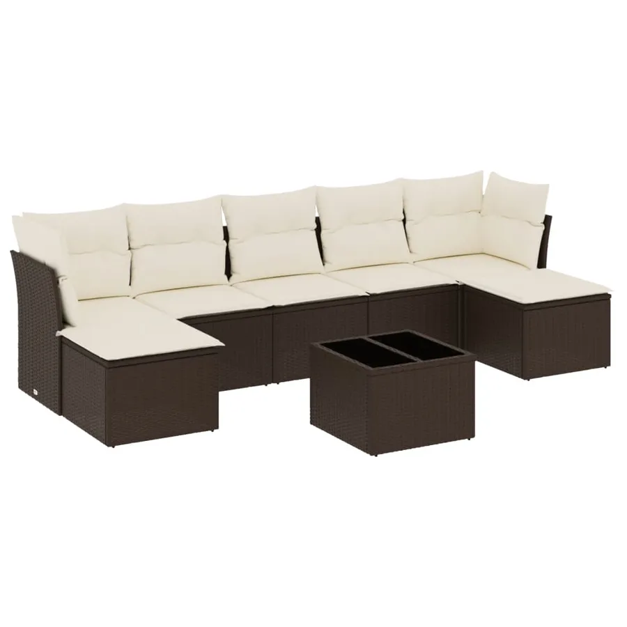 Salon de jardin 8 pcs avec coussins marron résine tressée - 2