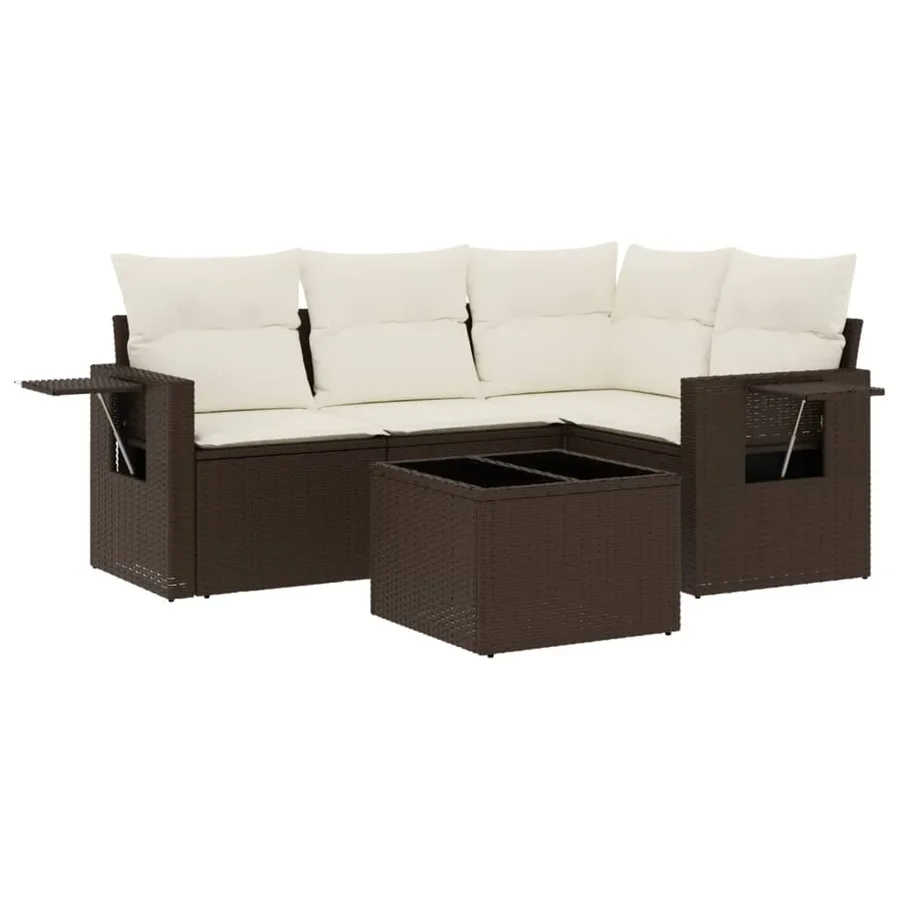 Salon de jardin avec coussins 5 pcs marron résine tressée - 2