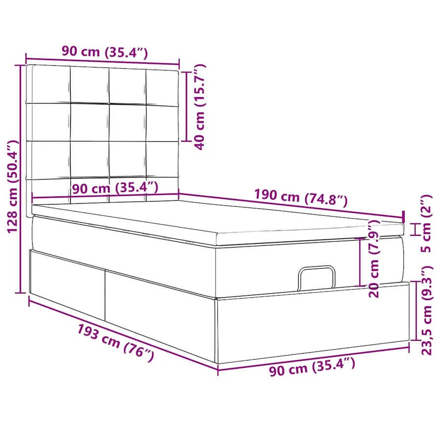 Cadre de lit ottoman avec matelas crème 90x190 cm tissu - 18