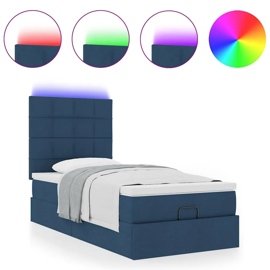 Cadre de lit ottoman avec matelas bleu 80x200 cm tissu - 5