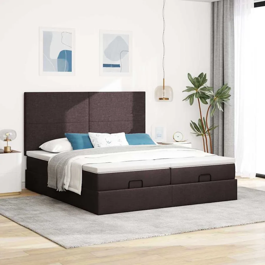 Cadre de lit ottoman avec matelas marron foncé 160x200 cm tissu - 4