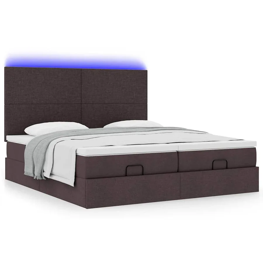 Cadre de lit ottoman avec matelas marron foncé 160x200 cm tissu - 6
