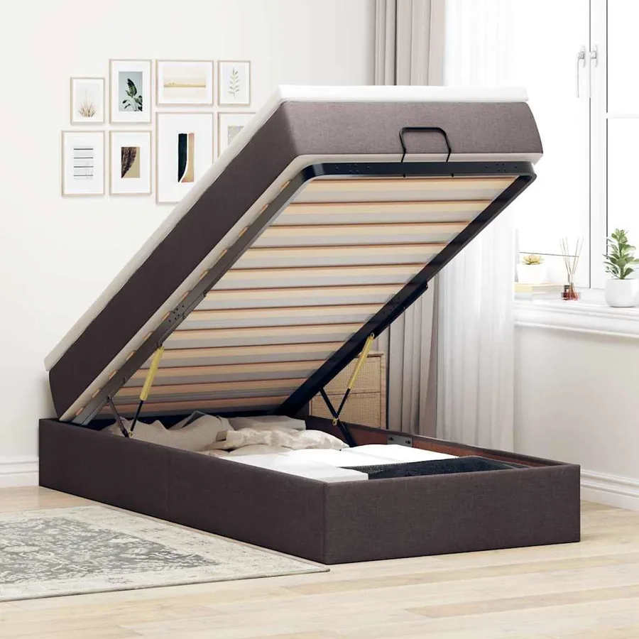 Cadre de lit ottoman avec matelas marron foncé 80x200 cm tissu