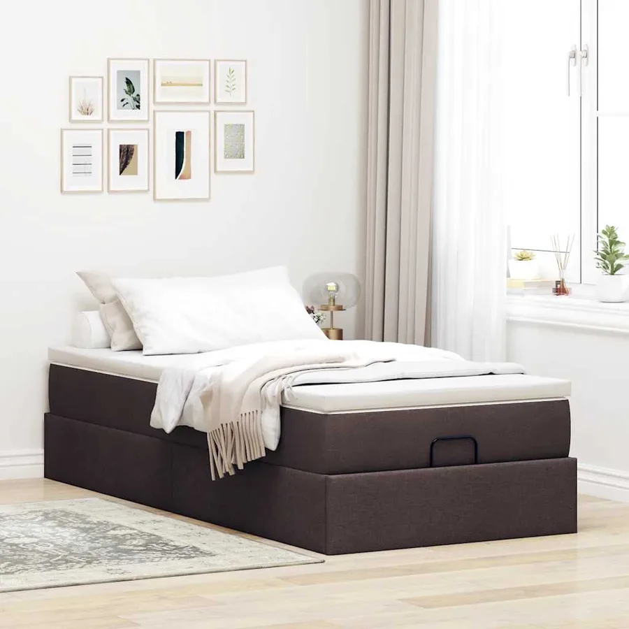 Cadre de lit ottoman avec matelas marron foncé 80x200 cm tissu - 3
