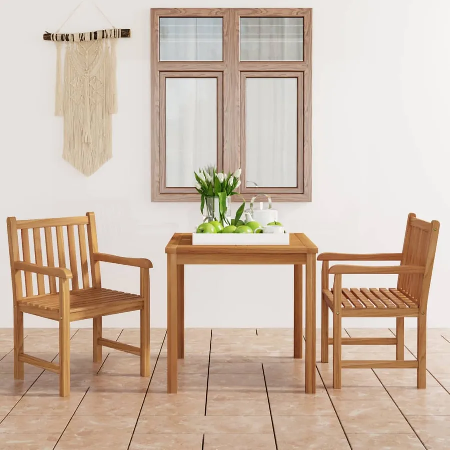 Ensemble de salle à manger de jardin 3 pièces 80 x 80 cm en bois de teck massif