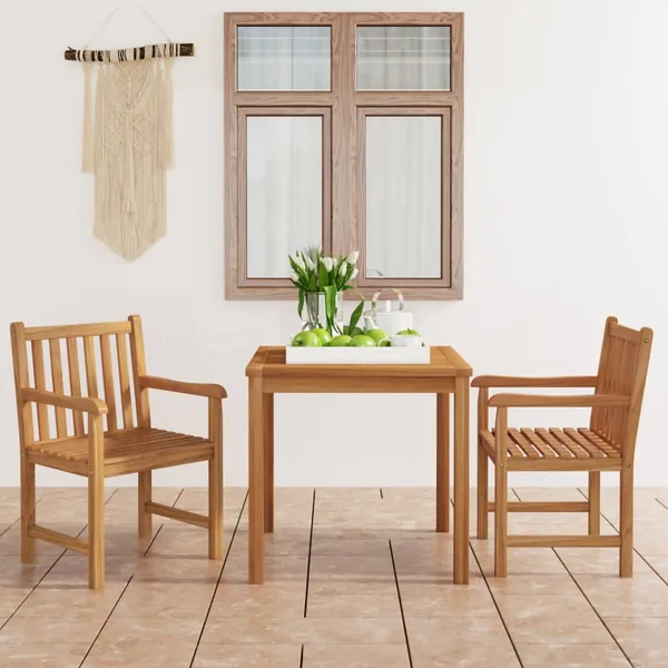 Ensemble de salle à manger de jardin 3 pièces 80 x 80 cm en bois de teck massif