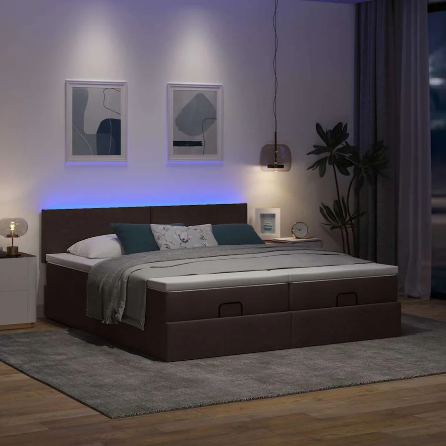 Cadre de lit ottoman avec matelas marron foncé 160x200 cm tissu - 3