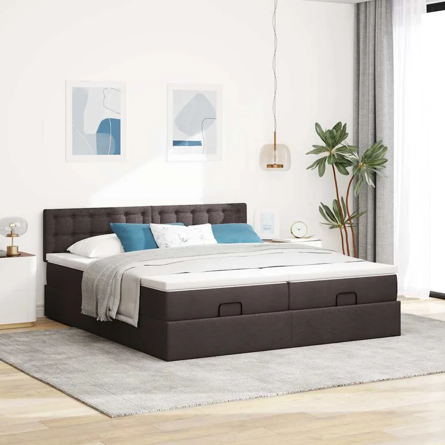 Cadre de lit ottoman avec matelas marron foncé 160x200 cm tissu - 3
