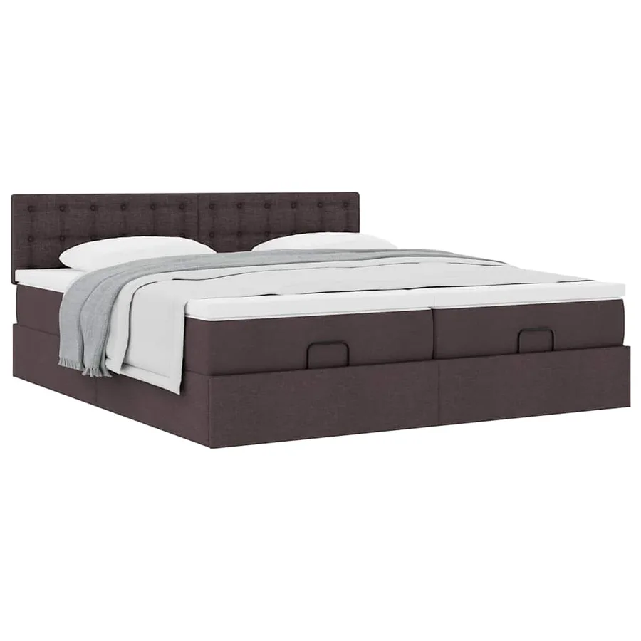 Cadre de lit ottoman avec matelas marron foncé 160x200 cm tissu - 5