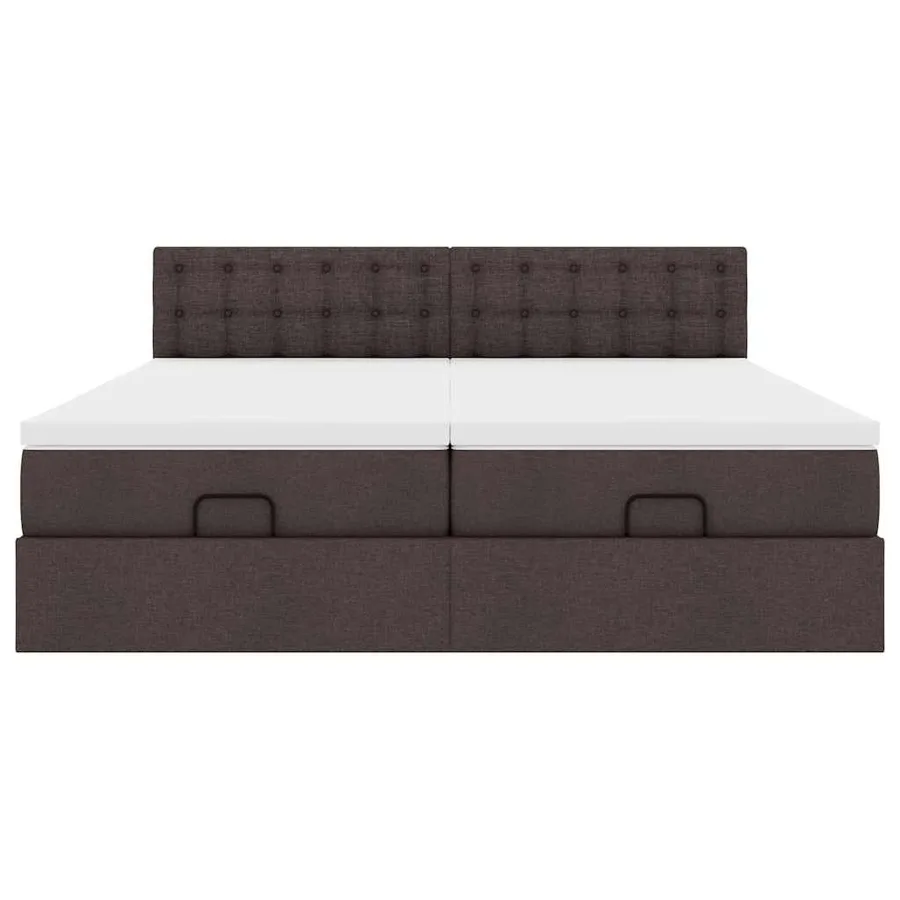 Cadre de lit ottoman avec matelas marron foncé 160x200 cm tissu - 7
