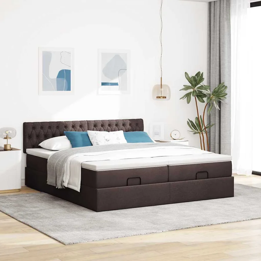 Cadre de lit ottoman avec matelas marron foncé 160x200 cm tissu - 3